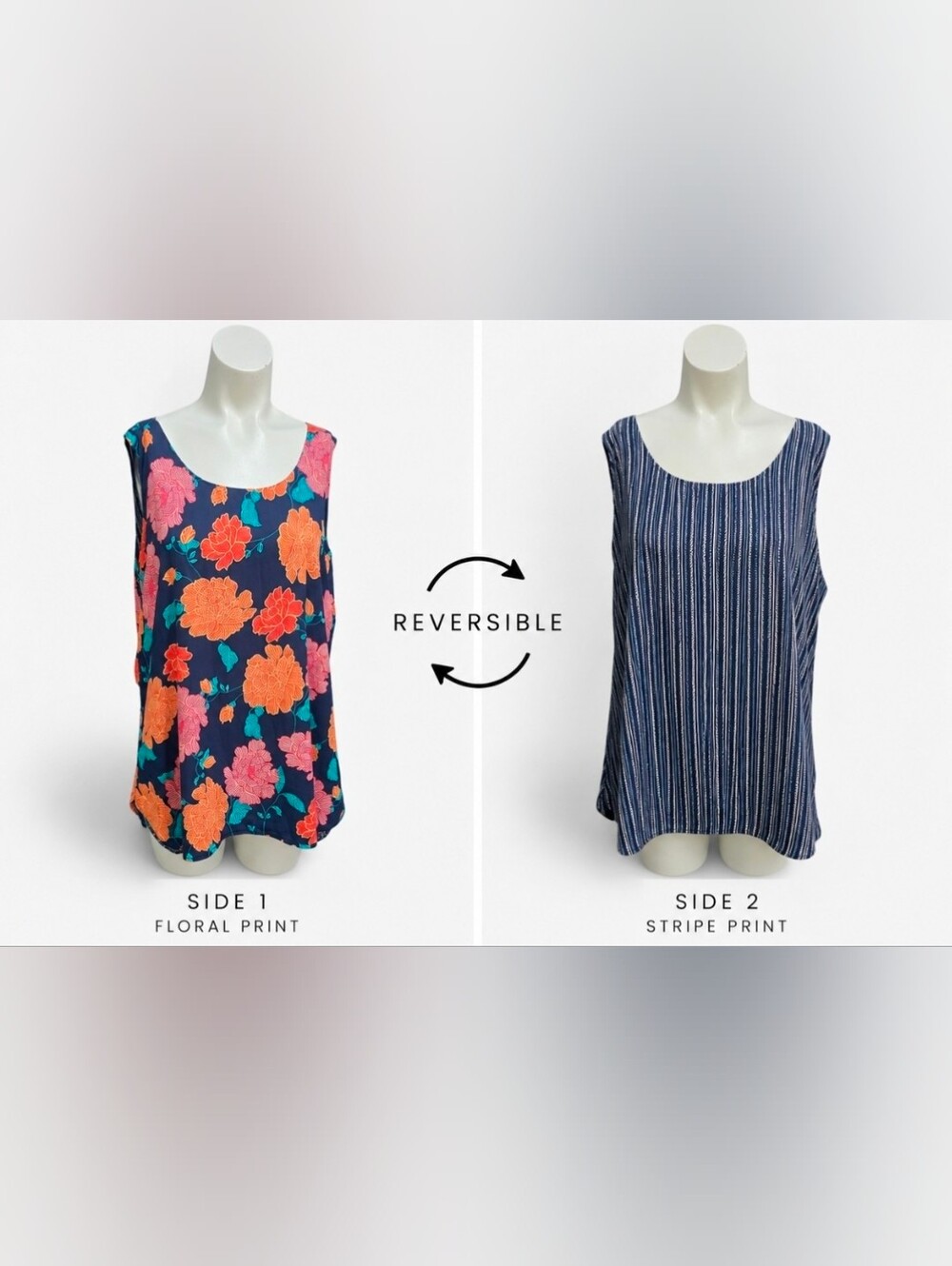 Chico's Reversible Convertible Tank Top Floral Stripe Print Size 2